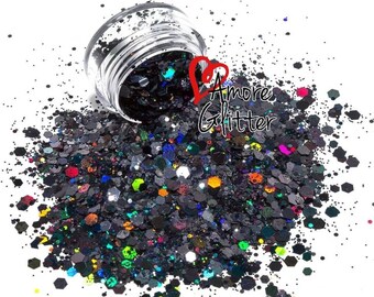 Black Holographic Glitter Mix Loose Glitter Chunky Glitter Black Glitter Solvent Resistant  Cosmetic Glitter