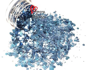 Pale Blue Glitter Mix Loose Glitter Chunky Glitter Solvent Resistant Polyester Glitter Cosmetic Glitter