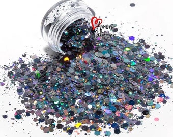 Charcoal Gray Holographic Glitter Mix Chunky Glitter Cosmetic Glitter