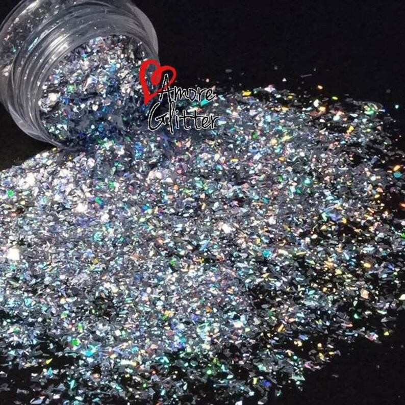 Silver Holographic Glitter Flakes Loose Glitter Chunky Glitter Etsy