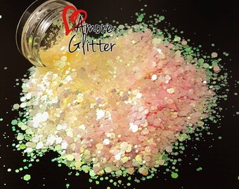 UV Glitter Mix Pastel Yellow To Pink Sun Activated Loose Glitter Chunky Glitter Color Shift Glitter