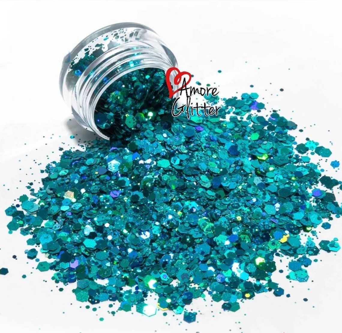 Teal Holographic Glitter Mix Loose Glitter Chunky Glitter Etsy