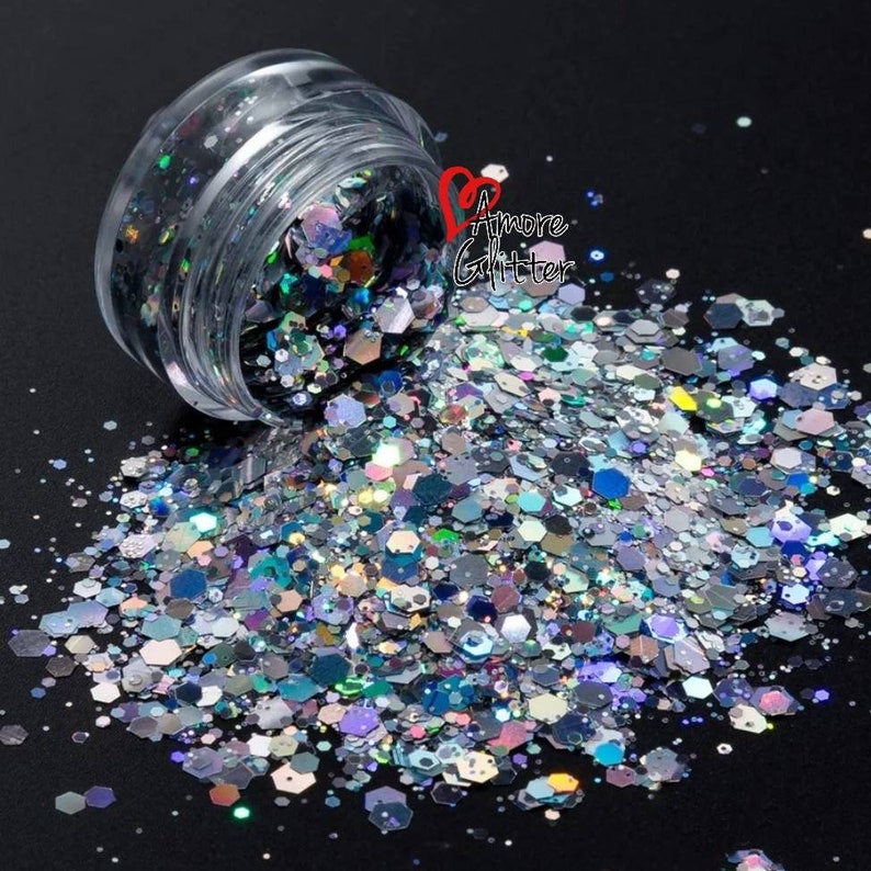 Silver Holographic Glitter Mix Loose Glitter Chunky Glitter - Etsy