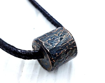 Hand-Forged Hammered Copper Cylinder Pendant - Brutalist Necklace
