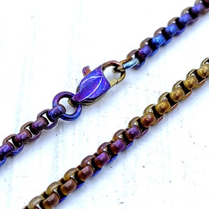 Rainbow titanium handmade box chain, titanium unisex chain, titanium chain, industrial jewelry, Pure titanium chain,Brutalist titanium chain