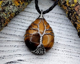 Tree of life Tiger eye necklace,  Wire wrapped stone necklace, Healing Tigereye jewelry, Tiger eye pendant