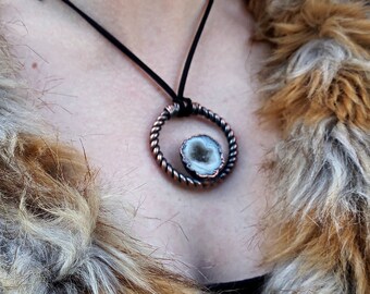 Electroformed Copper Agate Geode Pendant, Crystal Druzy Necklace