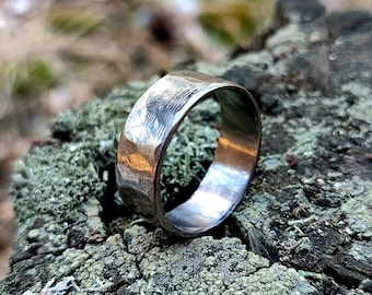 Hammered Shiny Rustic Titanium Ring - Hypoallergenic and Forged Titanium Jewelry Ring. Brutalist titanium ring. Rustic ring