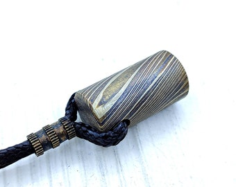 Mokume Gane Cylinder Pendant: A Woodgrain Metal Masterpiece in Mixed Metal Necklace, Real Mokume Gane Artistry