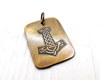 Brass Mjolnir Hammer Necklace, Viking Pendant