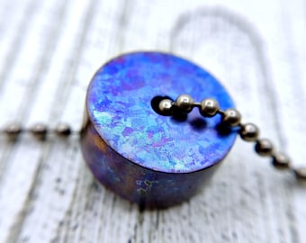 Crystalized Titanium Cylinder Pendant on Titanium Chain: A Striking EDC Necklace in Crystalized Titanium, Rainbow Titanium Crystals