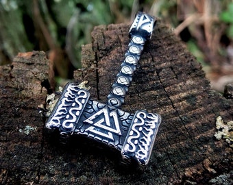 Thors Hammer Pendant with Valknut and Tree of Life, Mjölnir necklace, Thors Viking necklace, Norse jewelry, Viking amulet, Odin jewelry