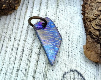 Titanium Damascus pendant, Mokuti pendant, Titanium mokume gane necklace, Damascus steel necklace, Rainbow titanium pendant, Ti damascus,EDC