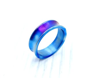 Blue Titanium Ring With Groove - Hypoallergenic Titanium Jewelry Ring. Rustic titanium ring. Brutalist ring. Groove Ring