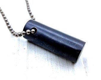 EDC black zirconium cylinder with titanium chain pendant, Zirconium necklace, Black pendant, Genuine zirconium jewelry