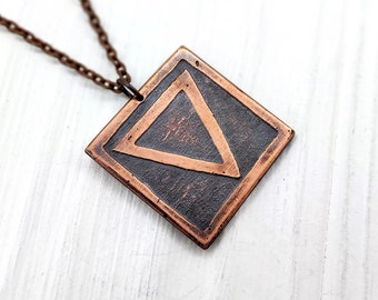 Collar de símbolo de agua de alquimia, collar de cobre vintage mágico, collar de brujas, collar de alquimia, colgante de símbolo de agua, alquimia elemental