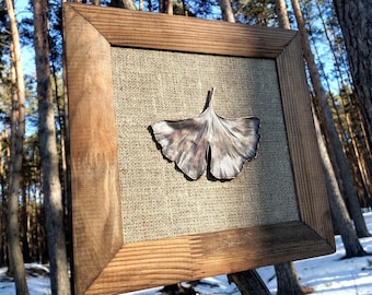 Echte Ginkgo biloba Blattkunst. Gingko biloba Baum Wandkunst, botanische Wandkunst, Blumenwanddekor, echtes Blattbilddekor