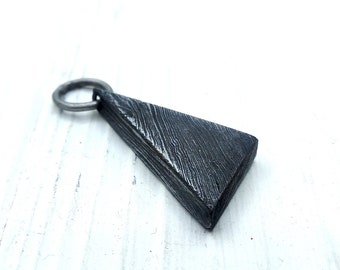 Damascus steel triangle pendant, damascus pendant, damascus necklace, hand forged damascus, damascus jewelry, mixed metal necklace