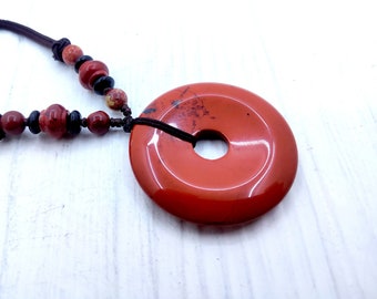 Genuine Red Jasper donut circle pendant with Jasper beads, Jasper necklace, Jasper circle pendant, Wiccan pendant, Pagan jewelry