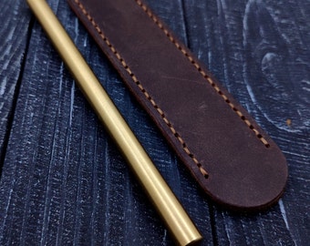 Simple Brass Signature Pen With Leather Case: A Distinguished Business Gift for Elegant Office Writing and School Stationery