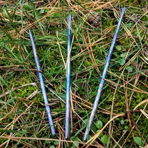Titanium Hair Stick, Hair bun holder, Forged Hair Pin Accessory, Hammered titanium hair fork, Blue hair sticks image 4