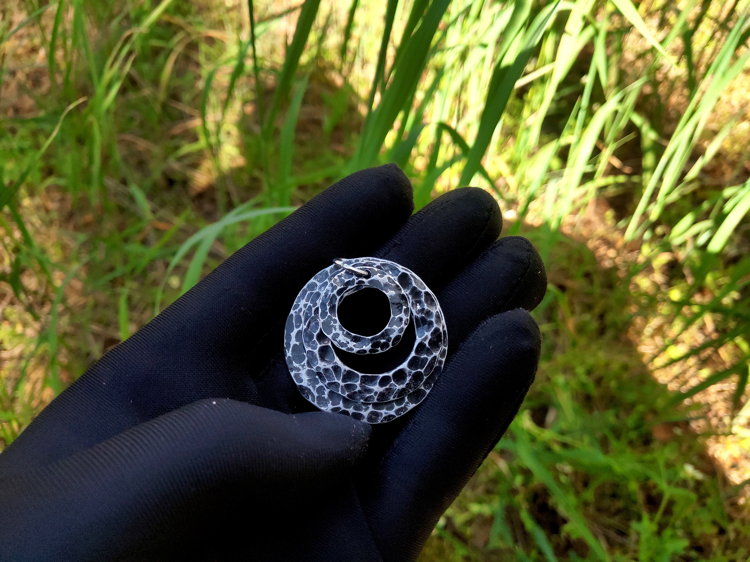Three Rings Pendant, Forged Rings Necklace, Triple Rings Charm, Triple ...
