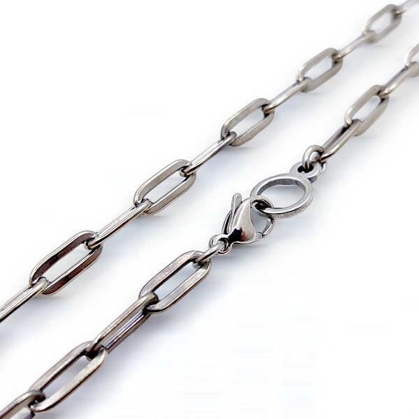 Pure Titanium Paperclip Flat Chain: Unisex Industrial Jewelry for a Minimalist and Durable Statement