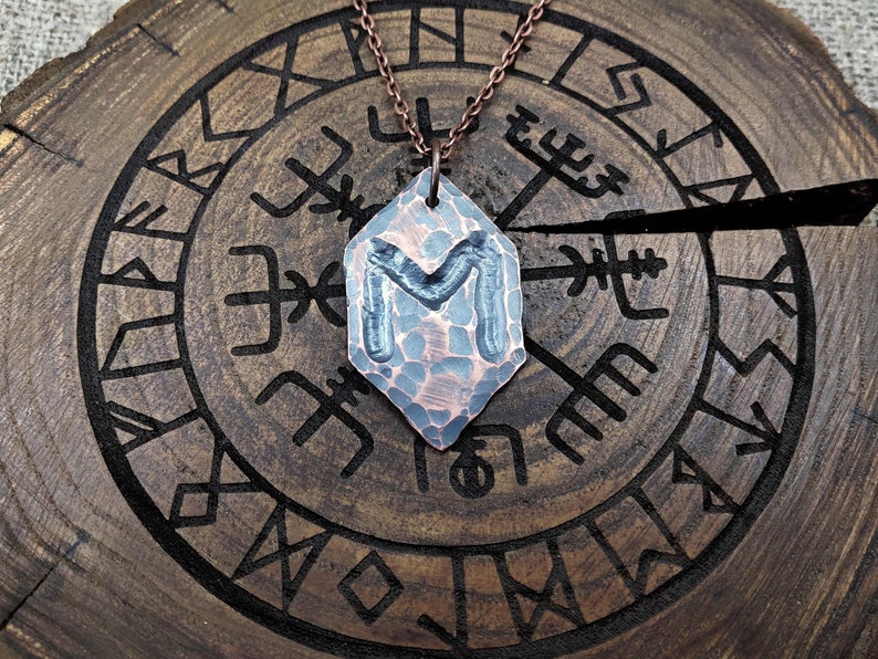 Viking jewelry Ehwaz jewelry Celtic pagan jewelry Forged Ehwaz necklace Hammered copper viking jewelry Runic necklace Viking necklace