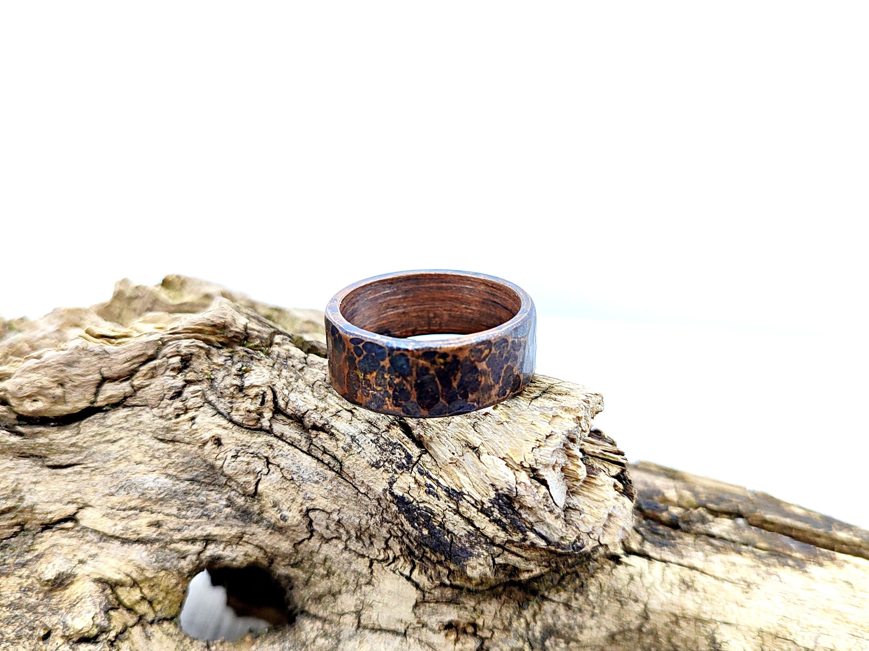 Bague Vintage Anneau Ouvert - Taille 52 - Cuivre Et Verre/céramique Rouge - Style Bohème, Pièce Unique