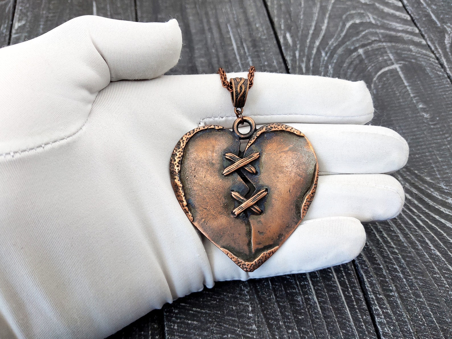 Broken Heart Pendant Made From Pure Copper Antique Heart Etsy