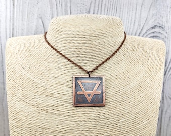 Collar de símbolo de tierra de alquimia, collar de cobre, collar de tierra, collar Wicca, collar de alquimia, colgante de símbolo de tierra, alquimia elemental