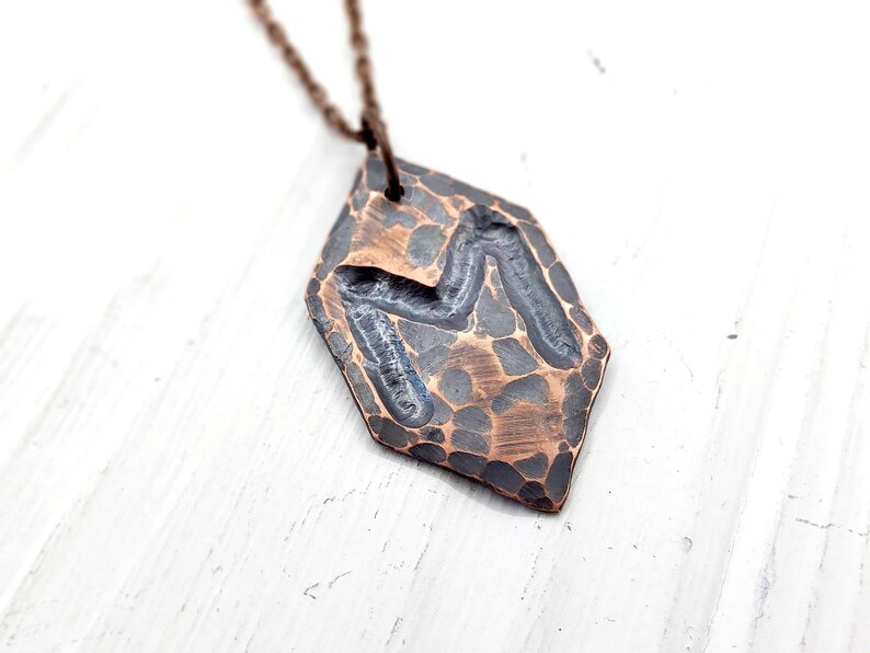 Viking jewelry Ehwaz jewelry Celtic pagan jewelry Forged Ehwaz necklace Hammered copper viking jewelry Runic necklace Viking necklace