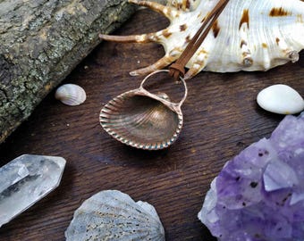 Copper Dipped Real Seashell Necklace, Black Sea Beach Pendant, Electroformed Jewelry