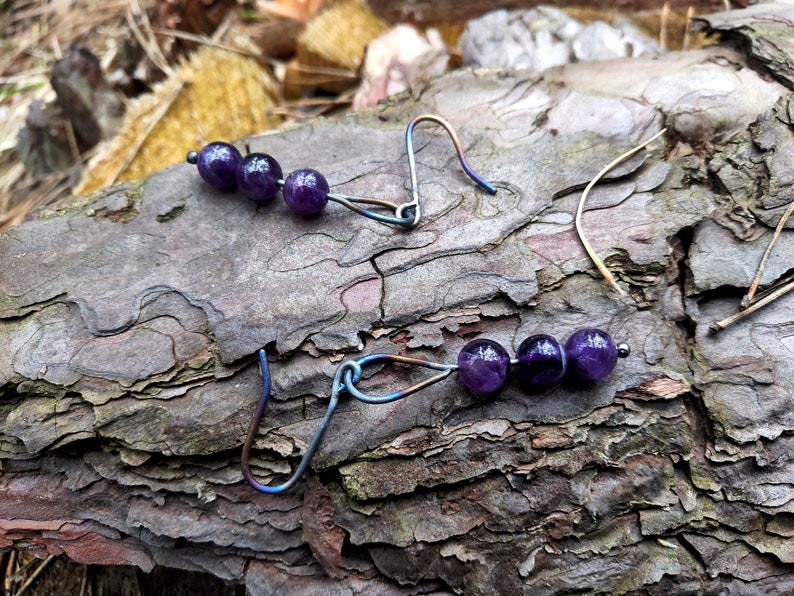 Titanium Earrings With Amethyst Beads, Amethyst Earrings, Minimal ...