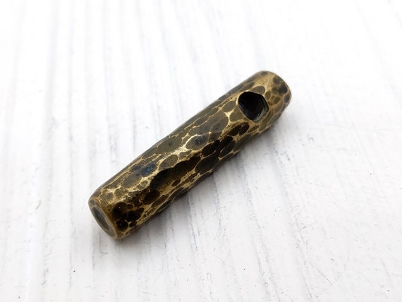 Hand Forged Brass Cylinder Pendant, Brutalist Necklace