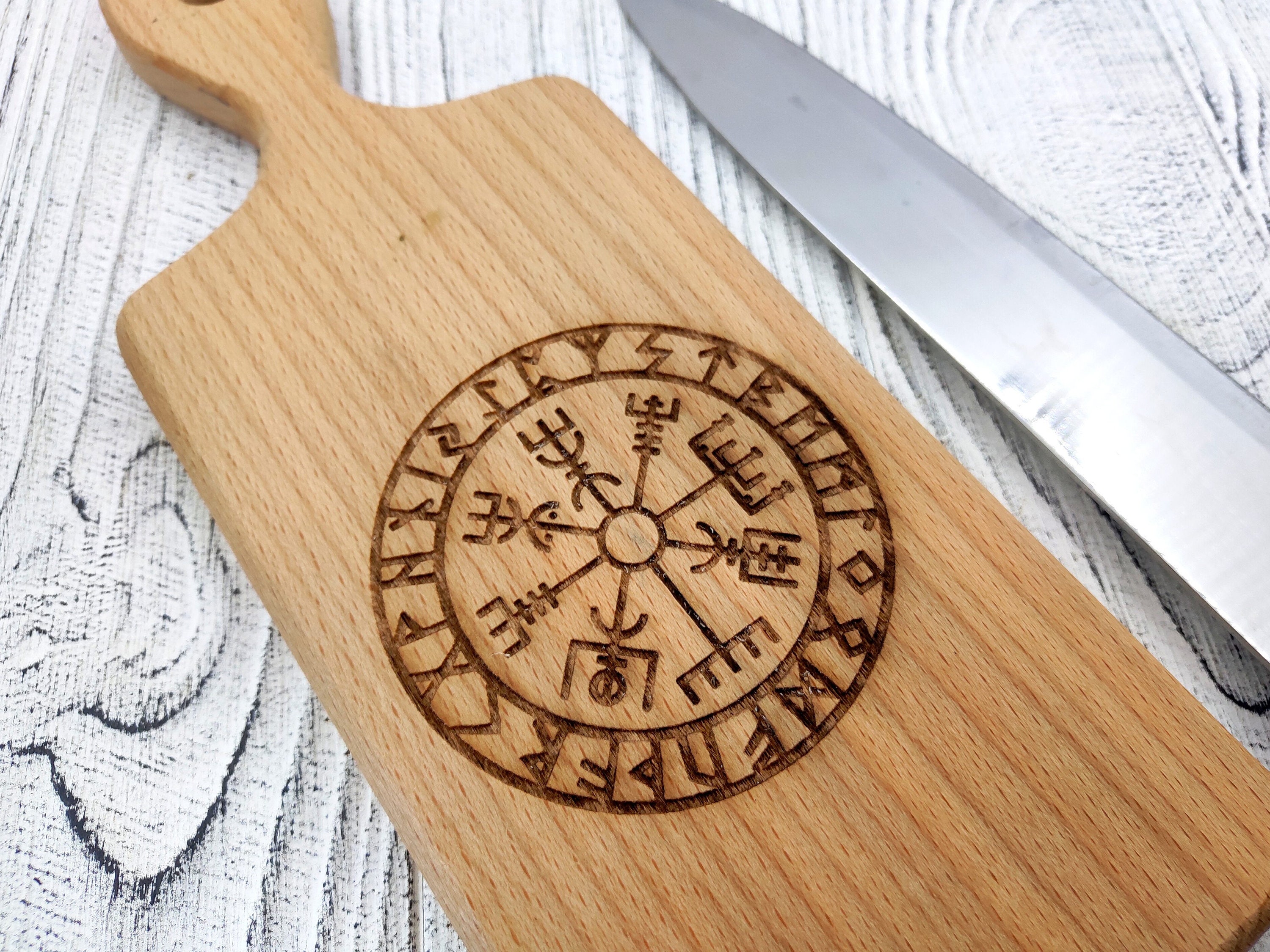 Viking Vegvisir Wooden Cutting Board. Pagan Decor Etsy
