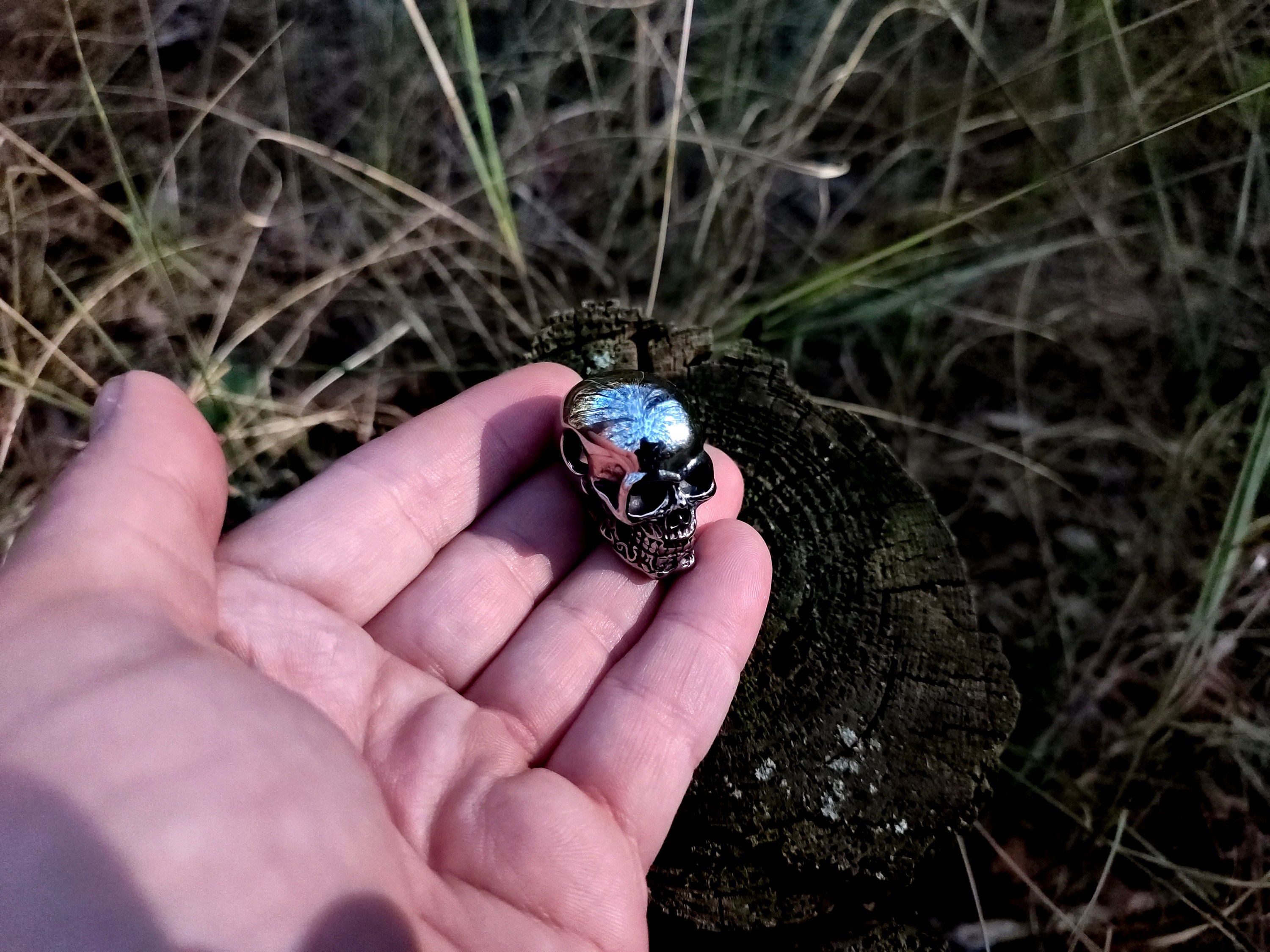 Collana Zancan In Argento Con Pendente Teschio Biker Con Pietre Nere