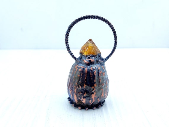 Real poppy pod necklace with citrine crystal, Opium necklace, Copper poppy head pendant, Poppy necklace, Natural poppy seed, Opium necklace