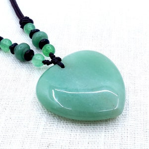 Handcrafted Green Aventurine Heart Pendant with Nylon Cord and Aventurine Beads - Unique Magic Crystal Necklace