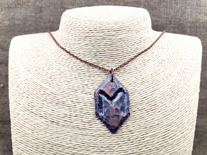 Viking jewelry Ehwaz jewelry Celtic pagan jewelry Forged Ehwaz necklace Hammered copper viking jewelry Runic necklace Viking necklace