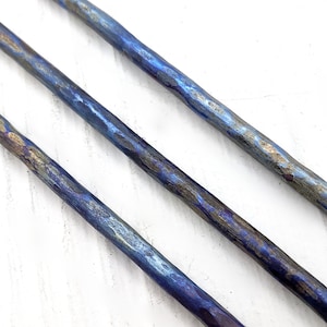 Titanium Hair Stick, Hair bun holder, Forged Hair Pin Accessory, Hammered titanium hair fork, Blue hair sticks image 9