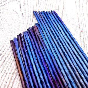 Titanium Hair Stick, Hair bun holder, Forged Hair Pin Accessory, Hammered titanium hair fork, Blue hair sticks