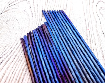 Titanium Hair Stick, Hair bun holder, Forged Hair Pin Accessory, Hammered titanium hair fork, Blue hair sticks