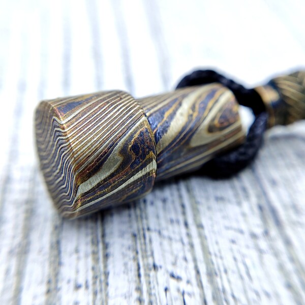 Mokume gane cylinder pendant: Woodgrain metal Mokumegane jewelry, Real mokume gane pendant, Сylinder pendant, Mixed metal necklace