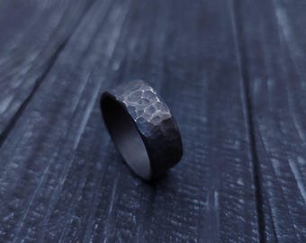 Dark Gray Titanium Ring — Hammered, Forged Men’s Band