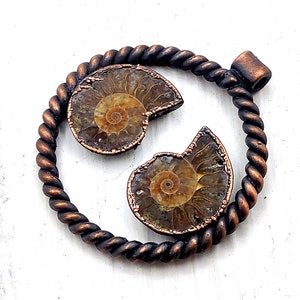 Rare ammonite halves pendant covered with copper, Ammonite fossil necklace, Fossil Pendant, Jurassic jewelry, Ammonite jewellery,