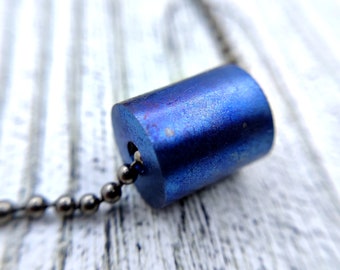 Crystalized Titanium Cylinder Pendant,Blue Titanium,Zircuti Jewelry on Titanium Chain - Futuristic Elegance for EDC Enthusiasts