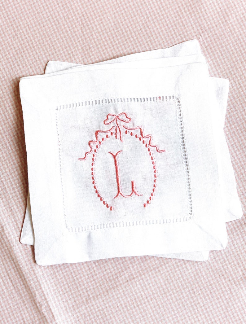 Custom Embroidered Linen Cocktail Napkins Personalized Etsy