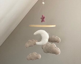 Mobile Baby Wolken Mond Teddystoff Babymobile Baby Mobile Dekoration Kinderbett Mobile Kinderzimmer Geschenk Geburt Geschenk Schwangere