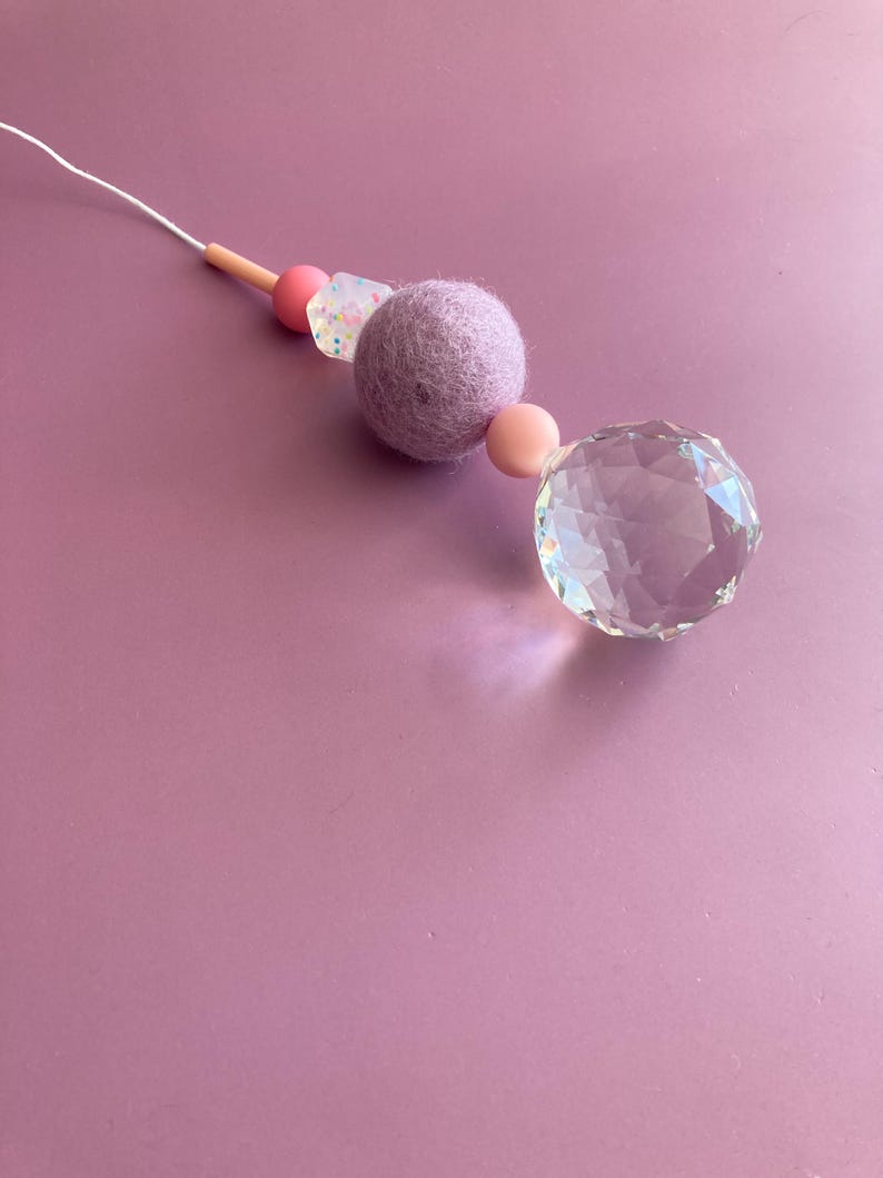Large suncatcher with felt ball and colorful silicone beads | stylish home accessory & gift idea with rainbow effect image 7